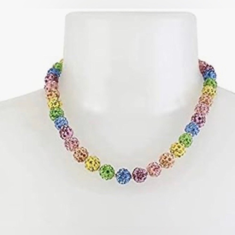 Betsey Johnson multicolored pastel crystal circle fireball collar necklace new